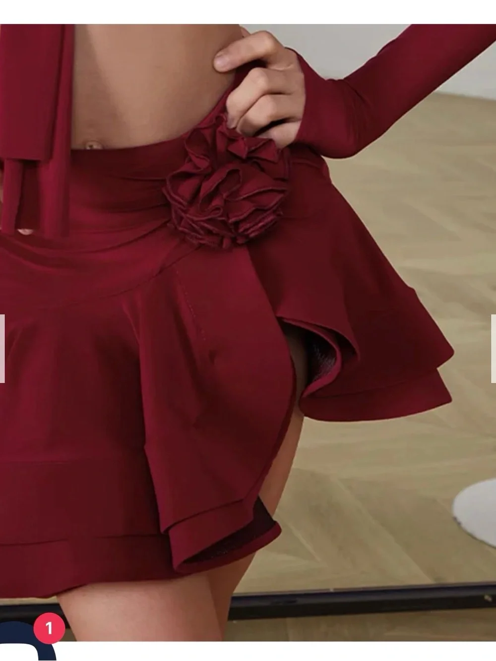 Girls Red Two-Piece Ballroom Set with Ruffle Skirt